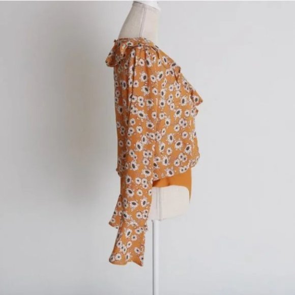 Sadie & Sage Mustard Yellow Floral Ruffle Bodysuit - Picture 4 of 5